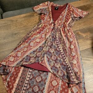 Paper Doll Burgundy and Blue Patterned Kids Dress